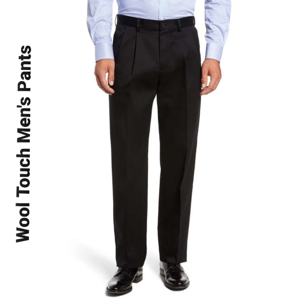 Wool Touch Men's Trousers Black Size 36
